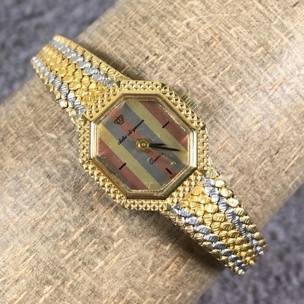 Vintage Jules Jurgensen Women 6510 Gold Silver Tone 17mm Quartz Octagon Watch